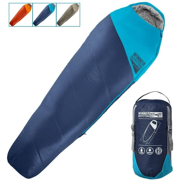 Sleeping Bag For Kids Camping Gear Travel Sleep Essential Insulated Warm Lightweight Traveling Hiking Indoor Outdoor All Season Spring Summer Fall TIMBER Blue